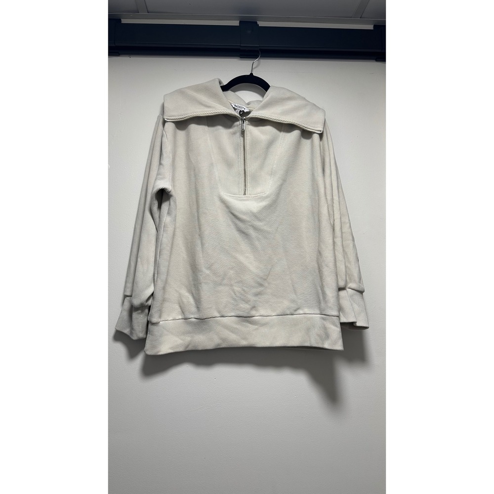 Athleta Ottoman Rib 1/4 Zip Sweatshirt Cream Sweater Pullover Womens M